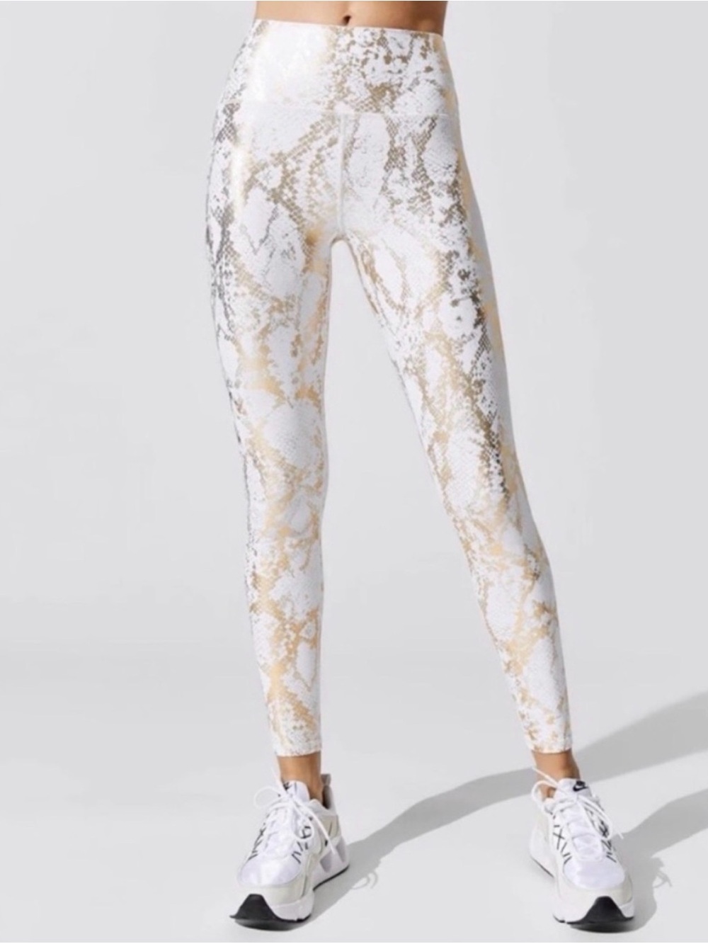 Carbon38 White & Silver Snake-Print High-Waist Leggings